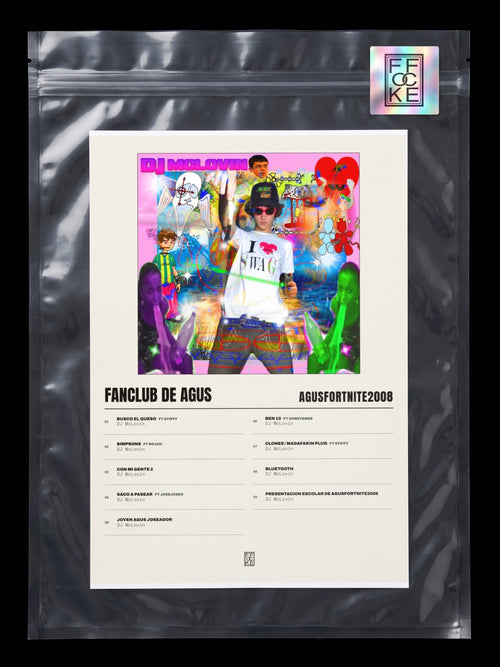 Póster de FANCLUB DE AGUS de AgusFortnite2008 en una bolsa sellada con sticker FFOCKE