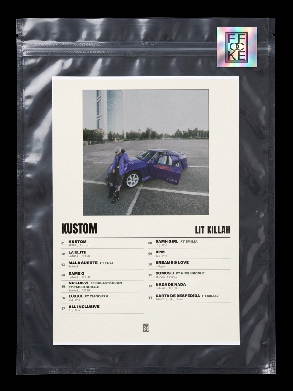 Póster de KUSTOM de LIT killah en una bolsa sellada con sticker FFOCKE