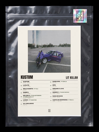 Póster de KUSTOM de LIT killah en una bolsa sellada con sticker FFOCKE