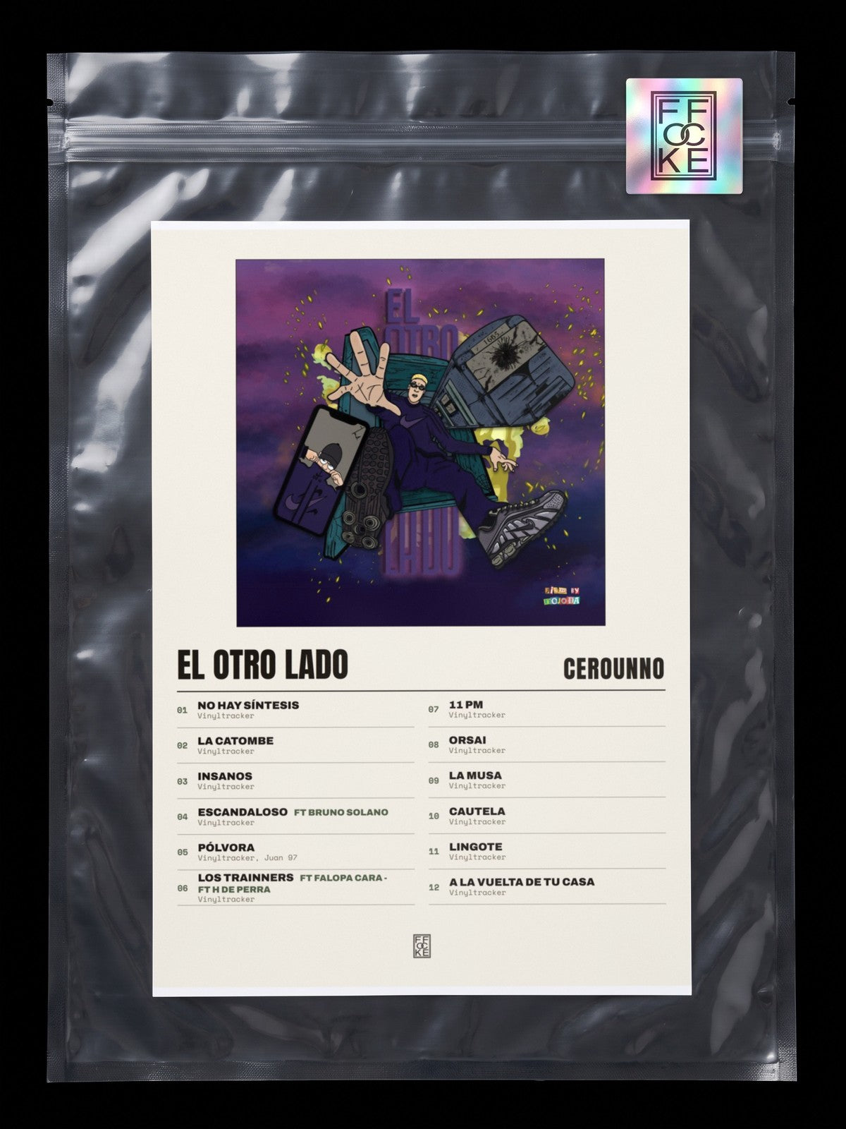 Póster de El otro lado de Cerounno en una bolsa sellada con sticker FFOCKE
