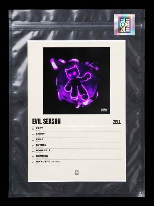 Póster de Evil Season de Zell en una bolsa sellada con sticker FFOCKE