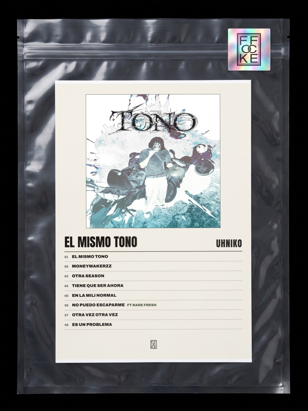 Póster de El mismo tono de Uhniko en una bolsa sellada con sticker FFOCKE