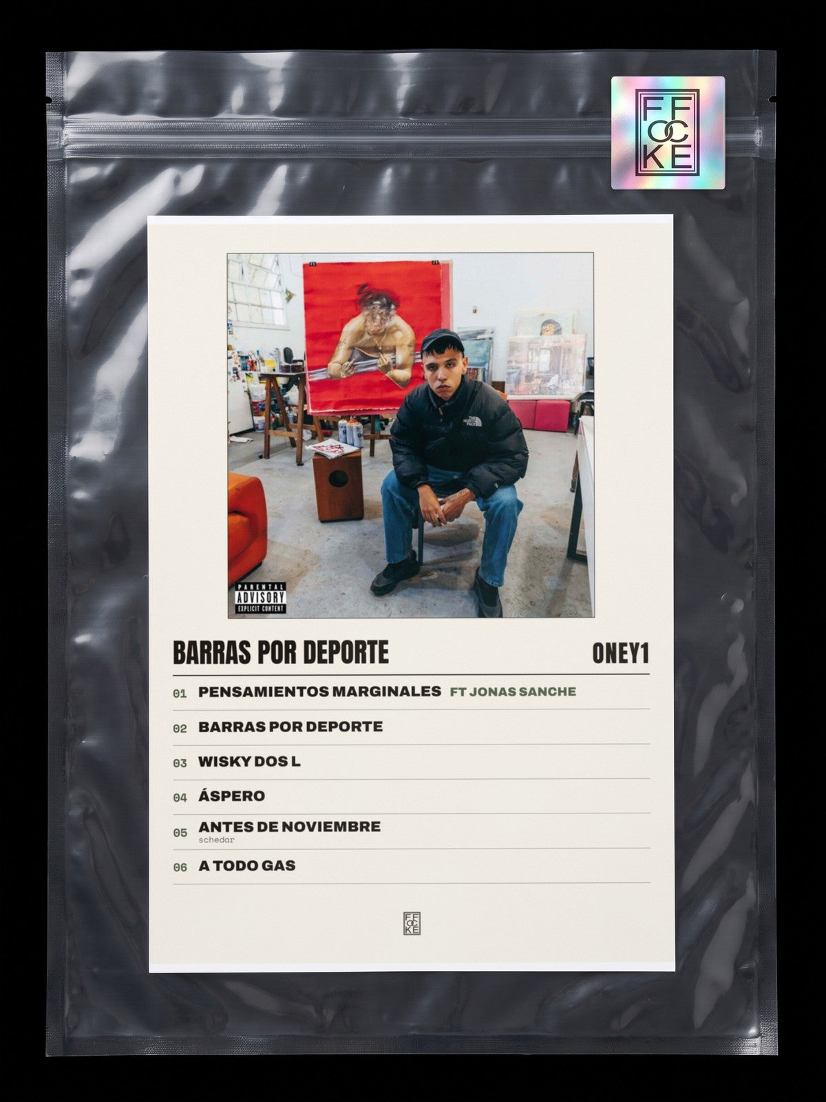 Póster de BARRAS POR DEPORTE de Oney1 en una bolsa sellada con sticker FFOCKE
