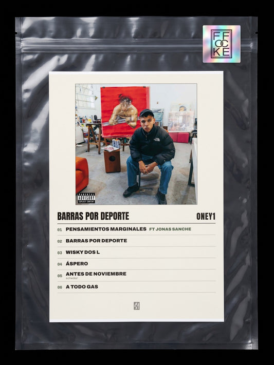 Póster de BARRAS POR DEPORTE de Oney1 en una bolsa sellada con sticker FFOCKE