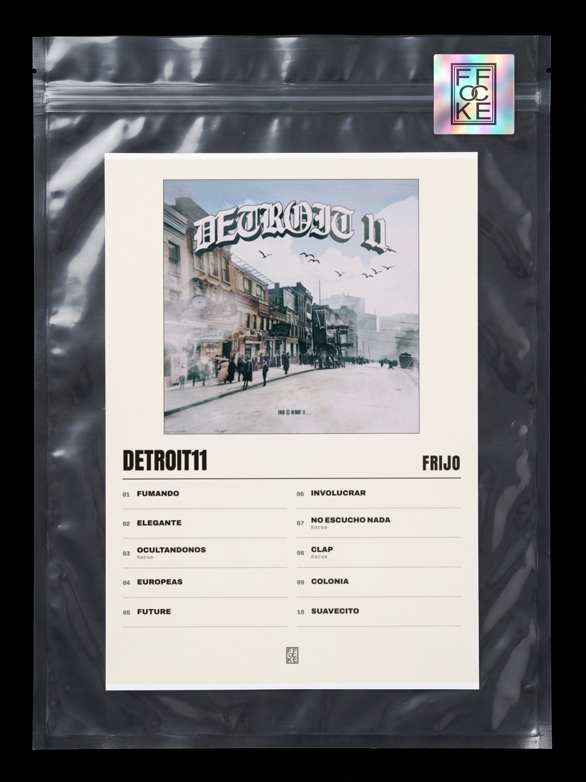 Póster de Detroit11 de Frijo en una bolsa sellada con sticker FFOCKE