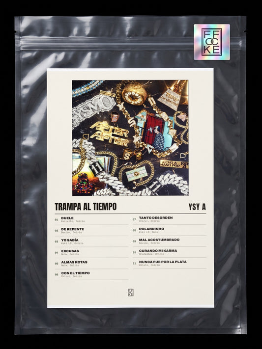 Póster de TRAMPA AL TIEMPO de YSY A en una bolsa sellada con sticker FFOCKE