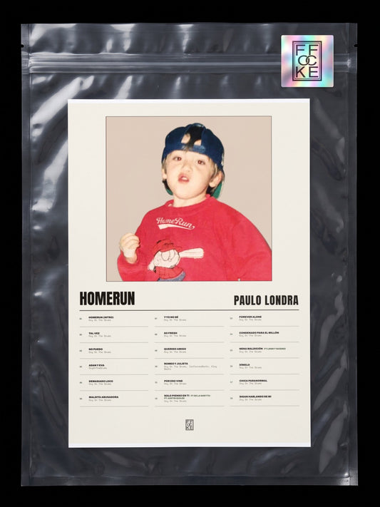 Póster de Homerun de Paulo Londra en una bolsa sellada con sticker FFOCKE