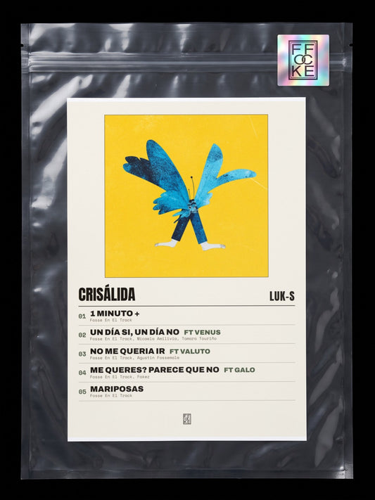 Póster de CRISÁLIDA de Luk-s en una bolsa sellada con sticker FFOCKE