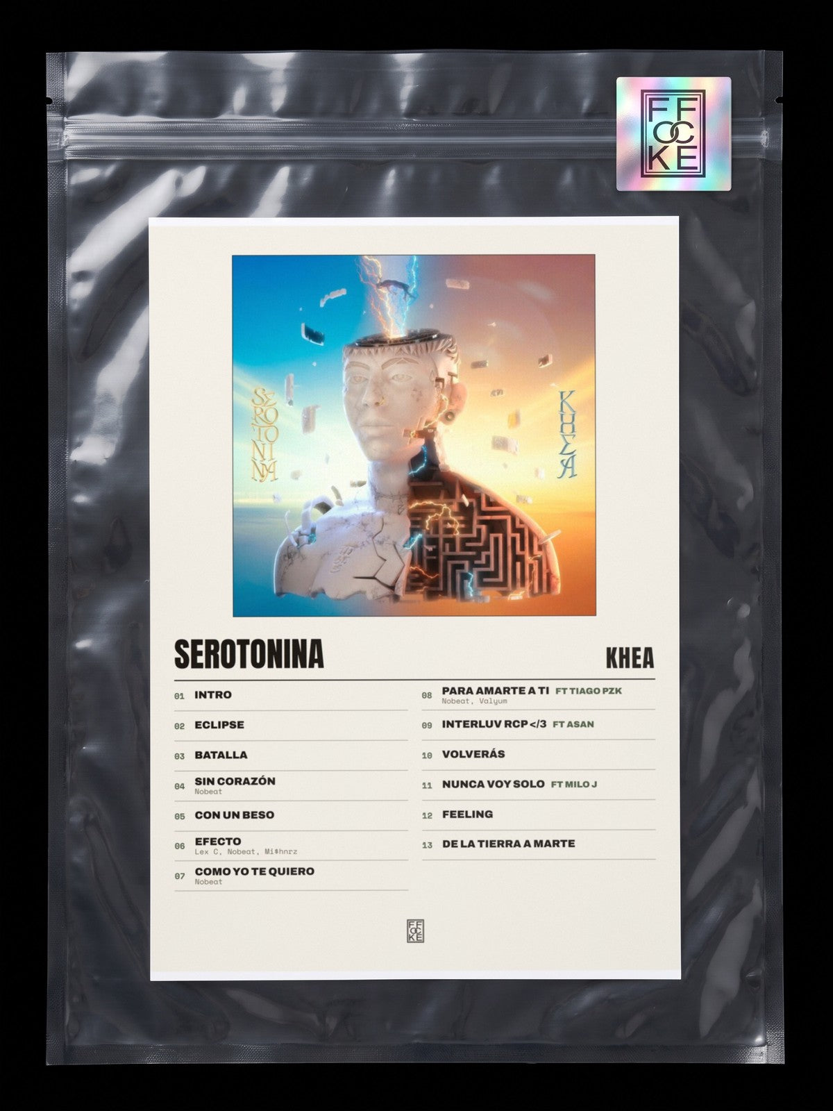 Póster de SEROTONINA de KHEA en una bolsa sellada con sticker FFOCKE