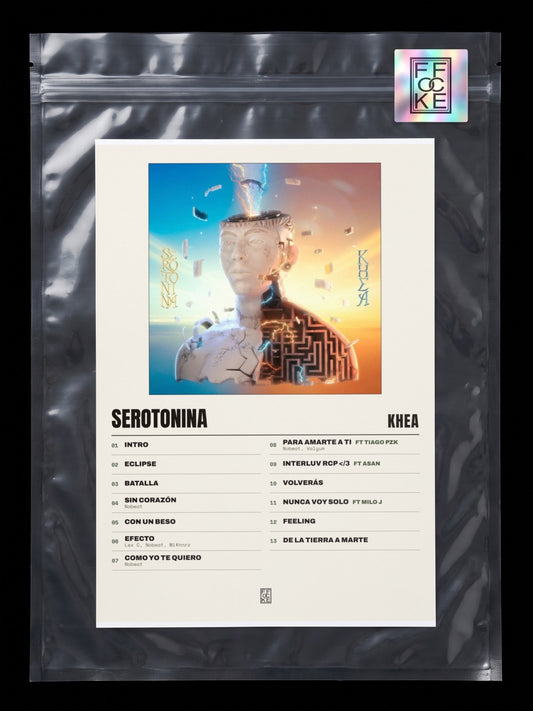 Póster de SEROTONINA de KHEA en una bolsa sellada con sticker FFOCKE