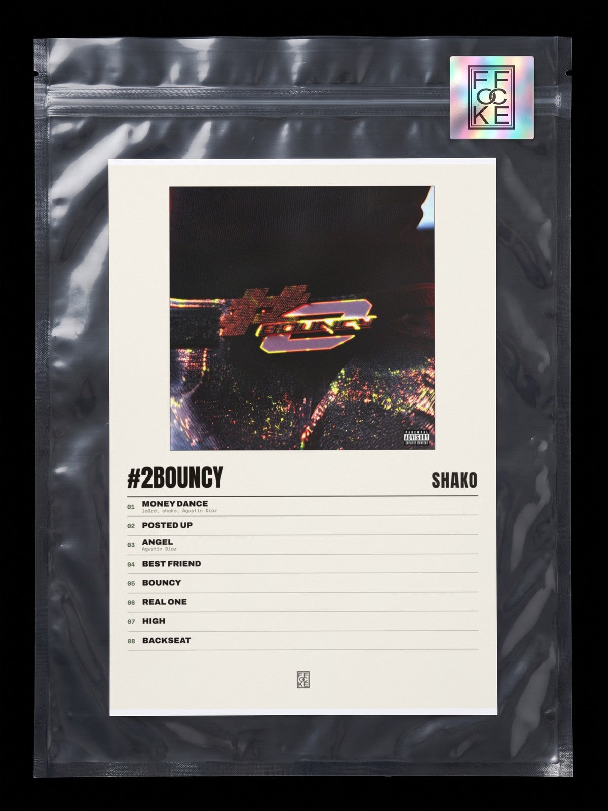 Póster de #2Bouncy de Shako en una bolsa sellada con sticker FFOCKE