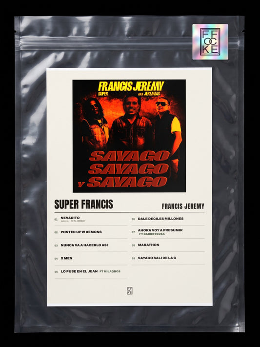 Póster de SUPER FRANCIS de Francis Jeremy en una bolsa sellada con sticker FFOCKE