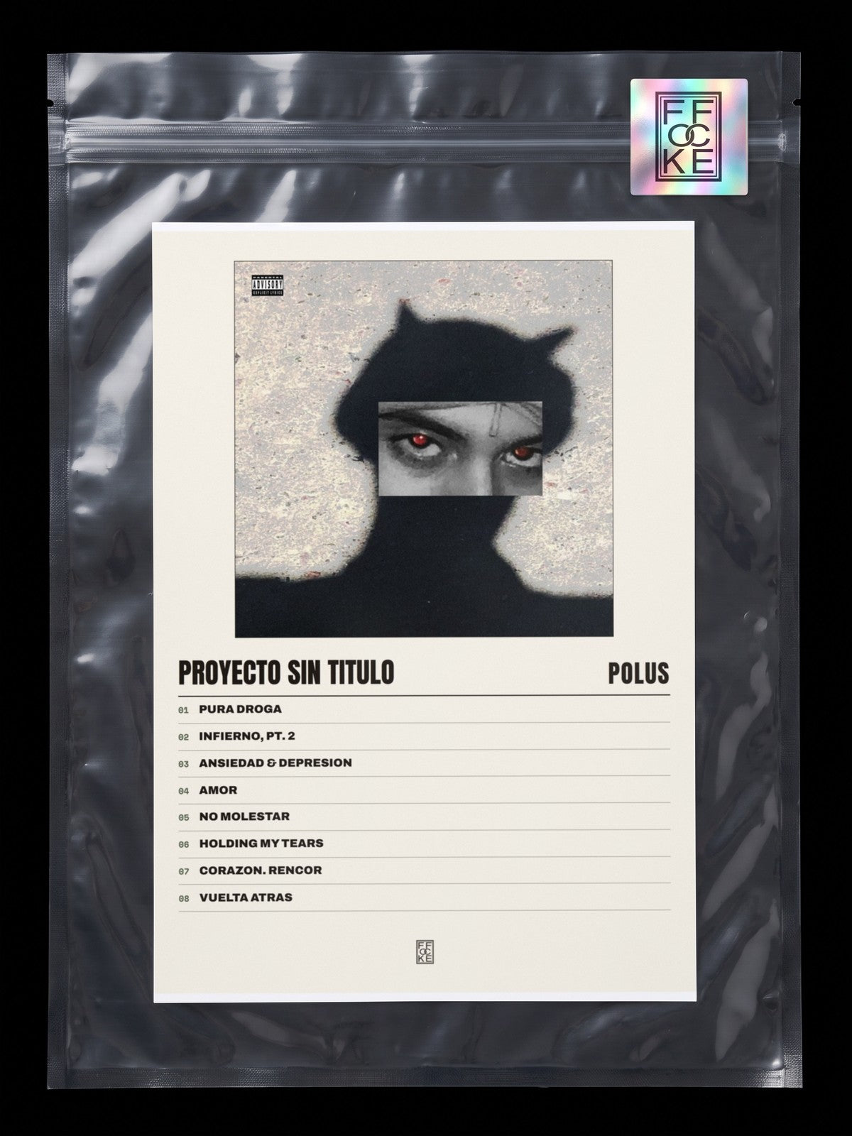 Póster de Proyecto Sin Titulo de Polus en una bolsa sellada con sticker FFOCKE