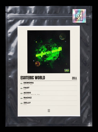 Póster de Esoteric World de Zell en una bolsa sellada con sticker FFOCKE