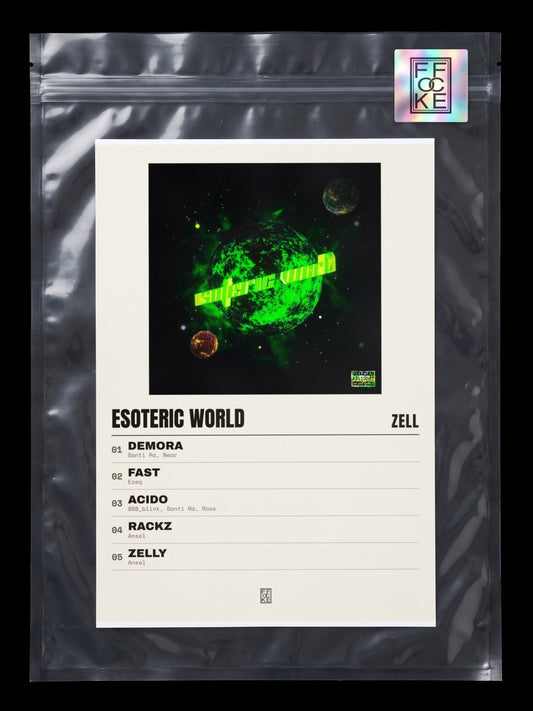 Póster de Esoteric World de Zell en una bolsa sellada con sticker FFOCKE