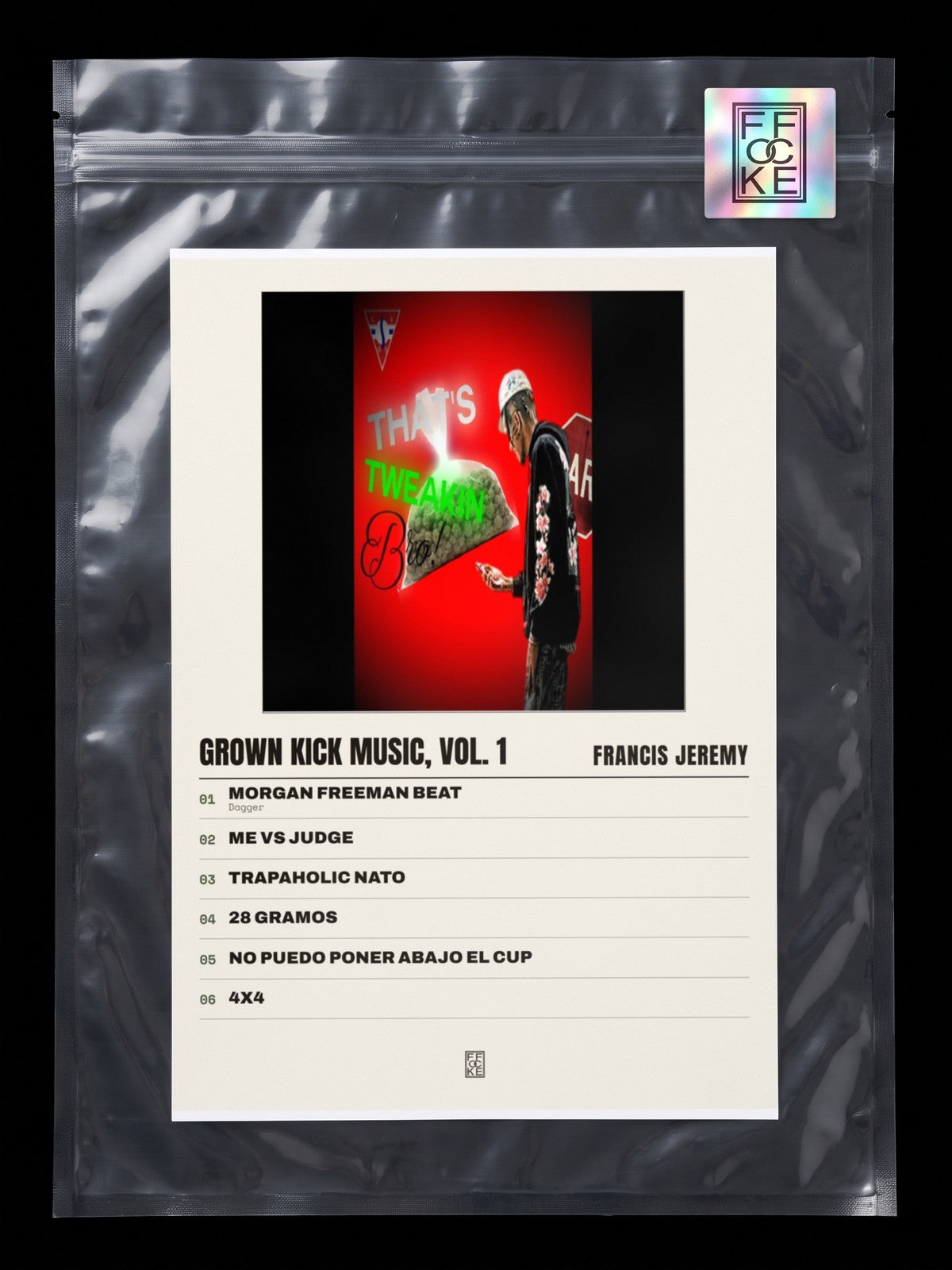 Póster de GROWN KICK MUSIC, Vol. 1 de Francis Jeremy en una bolsa sellada con sticker FFOCKE