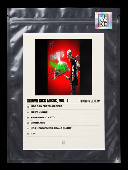 Póster de GROWN KICK MUSIC, Vol. 1 de Francis Jeremy en una bolsa sellada con sticker FFOCKE