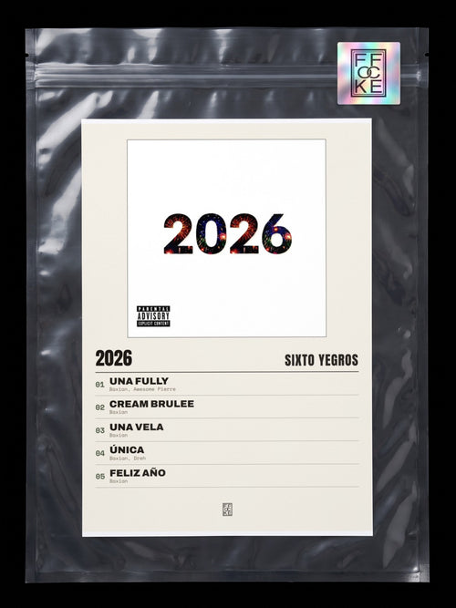 Póster de 2026 de Sixto Yegros en una bolsa sellada con sticker FFOCKE