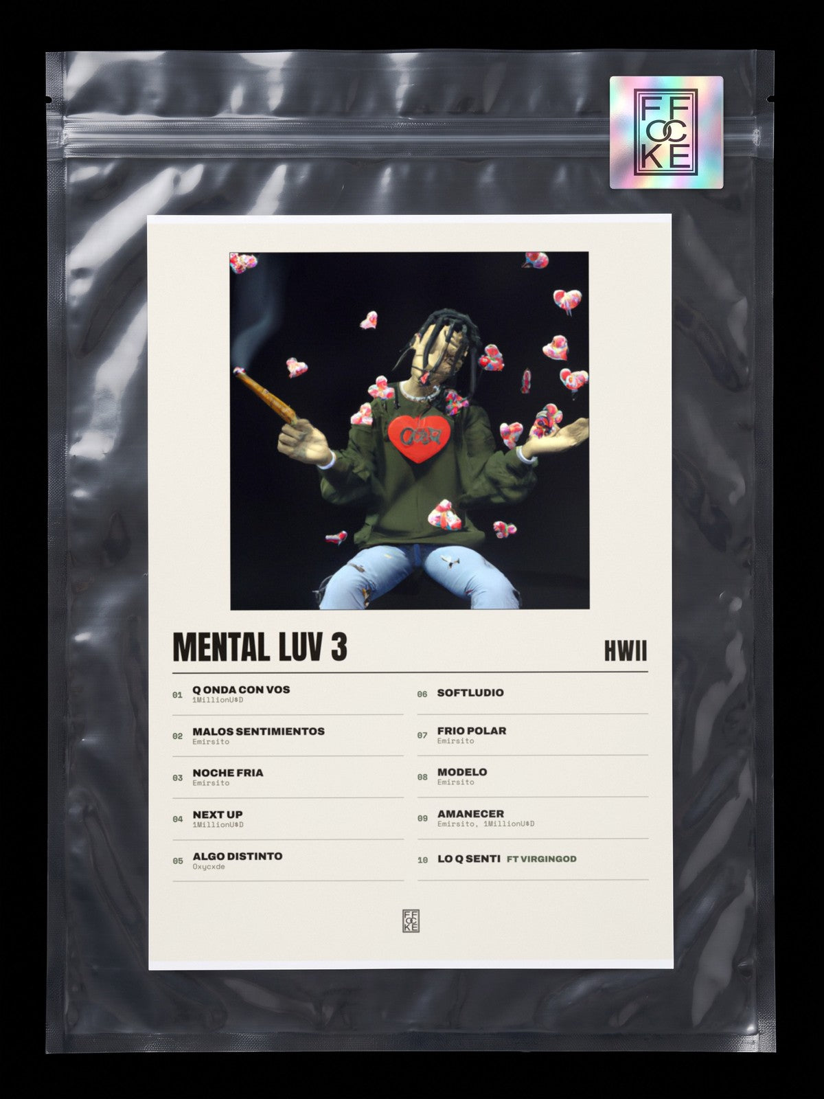 Póster de Mental Luv 3 de Hwii en una bolsa sellada con sticker FFOCKE