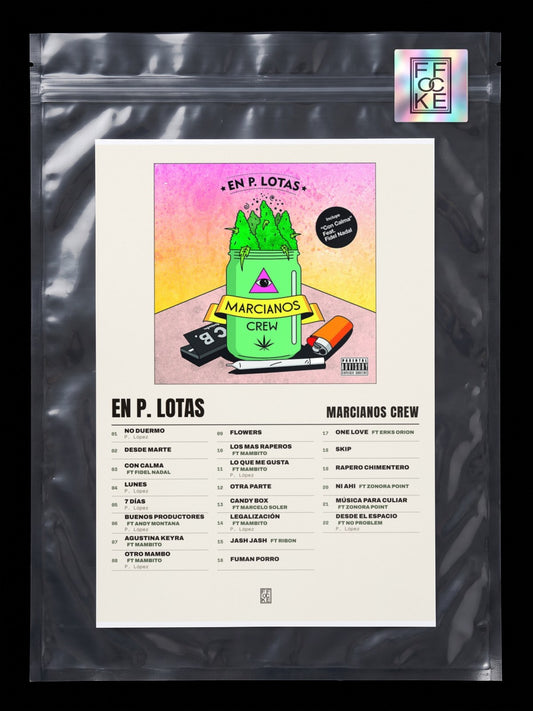 Póster de En P. Lotas de Marcianos Crew en una bolsa sellada con sticker FFOCKE