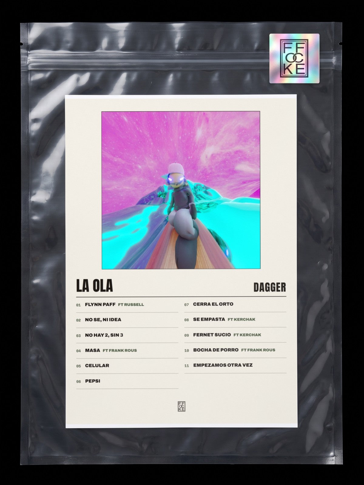 Póster de La Ola de Dagger en una bolsa sellada con sticker FFOCKE