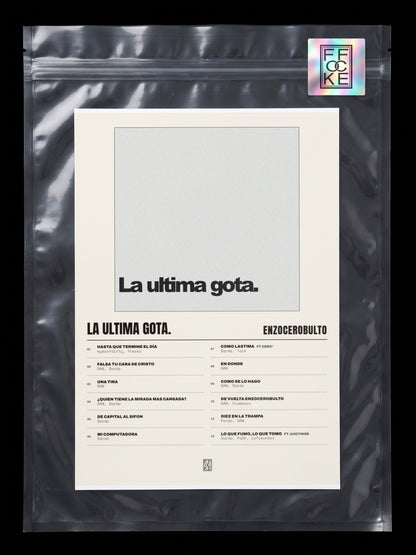Póster de La ultima gota. de enzocerobulto en una bolsa sellada con sticker FFOCKE