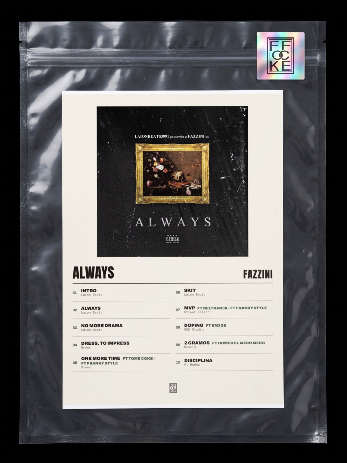 Póster de Always de Fazzini en una bolsa sellada con sticker FFOCKE