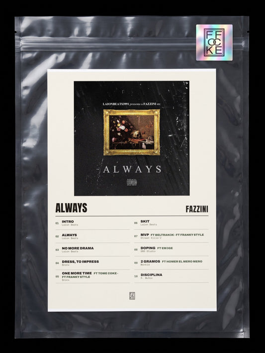 Póster de Always de Fazzini en una bolsa sellada con sticker FFOCKE
