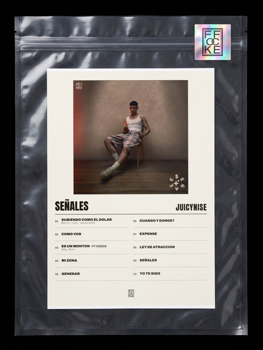 Póster de Señales de JuicyNise en una bolsa sellada con sticker FFOCKE