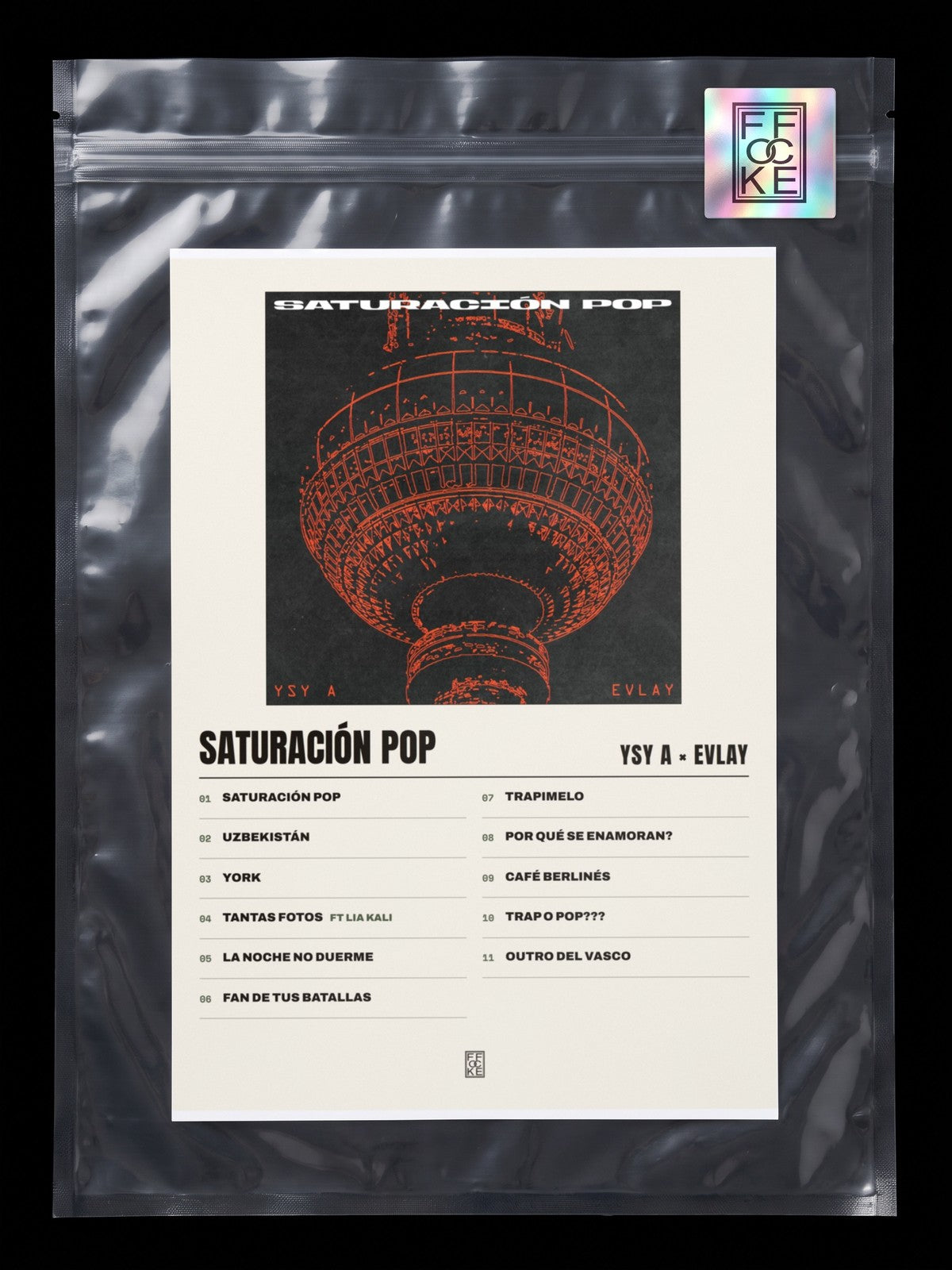Póster de SATURACIÓN POP de YSY A × Evlay en una bolsa sellada con sticker FFOCKE