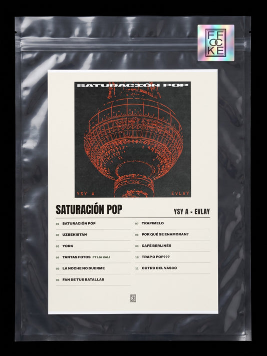 Póster de SATURACIÓN POP de YSY A × Evlay en una bolsa sellada con sticker FFOCKE