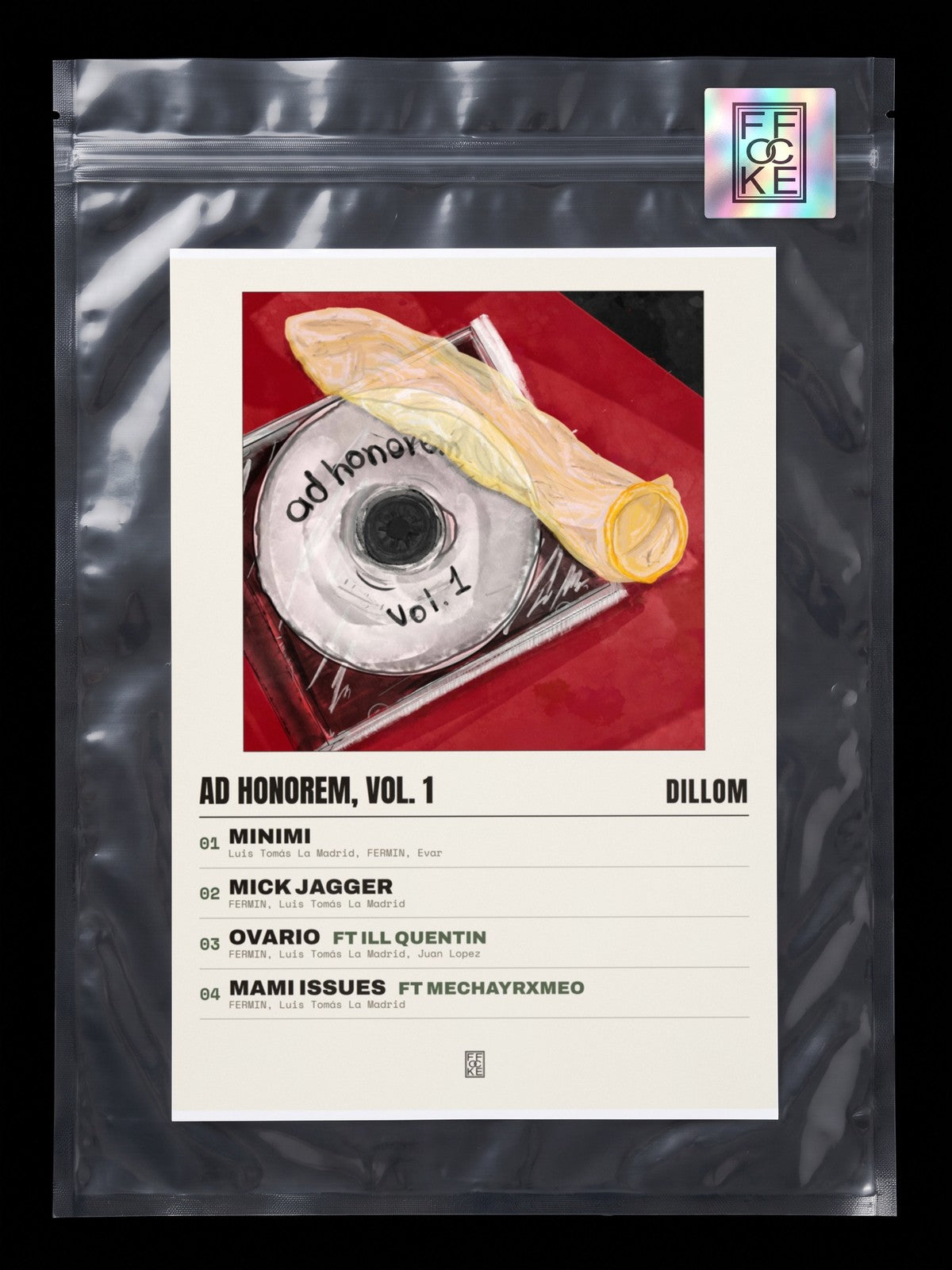 Póster de AD HONOREM, Vol. 1 de Dillom en una bolsa sellada con sticker FFOCKE