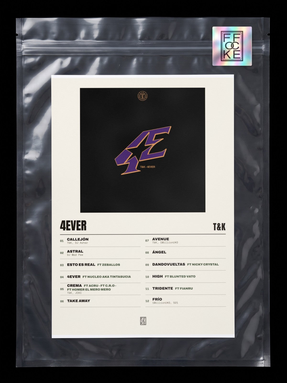 Póster de 4EVER de T&K en una bolsa sellada con sticker FFOCKE