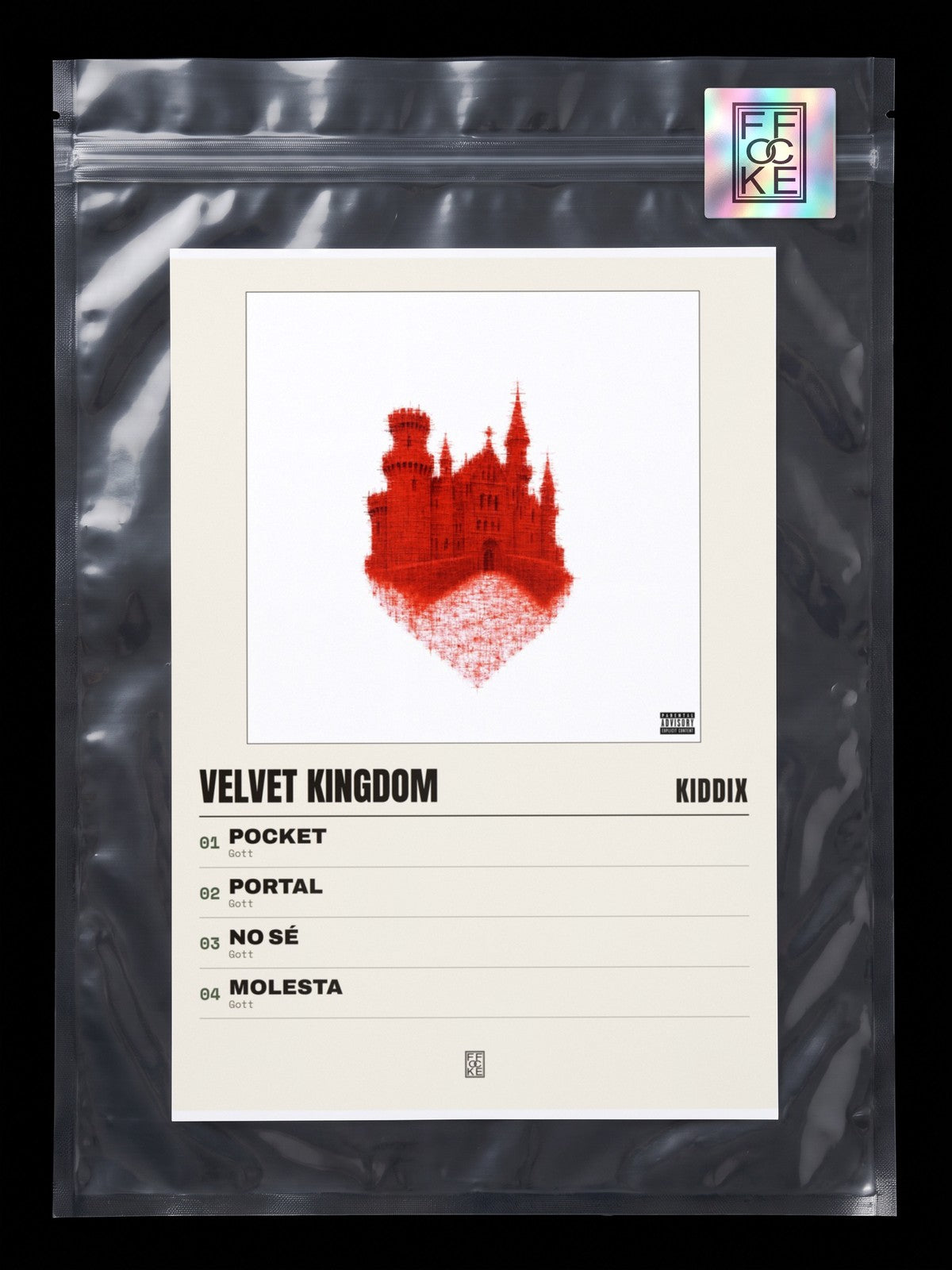Póster de Velvet Kingdom de KiddiX en una bolsa sellada con sticker FFOCKE