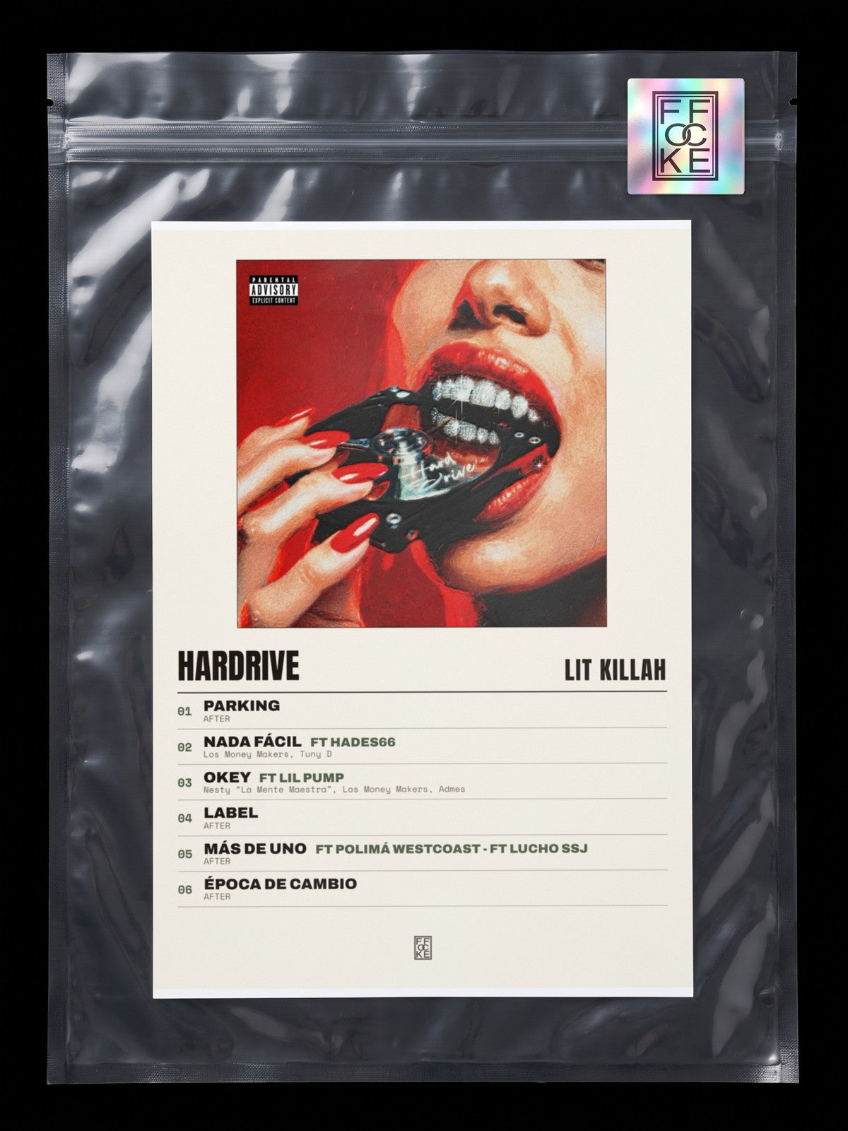 Póster de HARDRIVE de LIT killah en una bolsa sellada con sticker FFOCKE
