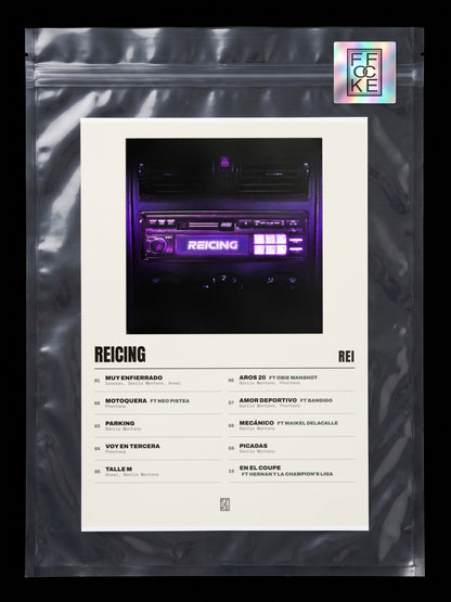 Póster de Reicing de Rei en una bolsa sellada con sticker FFOCKE