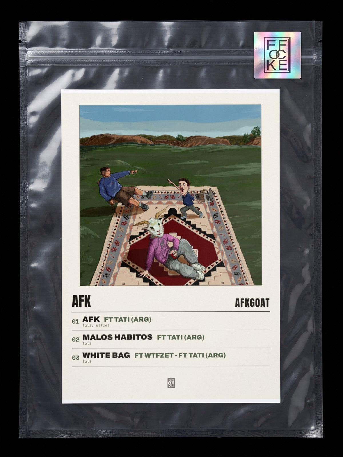 Póster de Afk de afkGOAT en una bolsa sellada con sticker FFOCKE