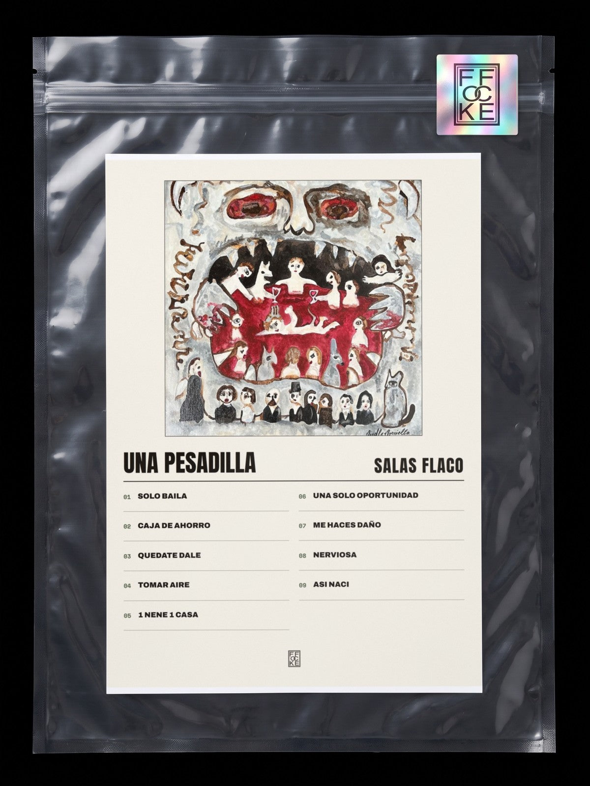 Póster de Una Pesadilla de Salas Flaco en una bolsa sellada con sticker FFOCKE