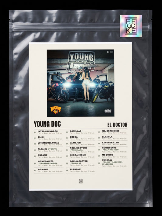 Póster de YOUNG DOC de El Doctor en una bolsa sellada con sticker FFOCKE