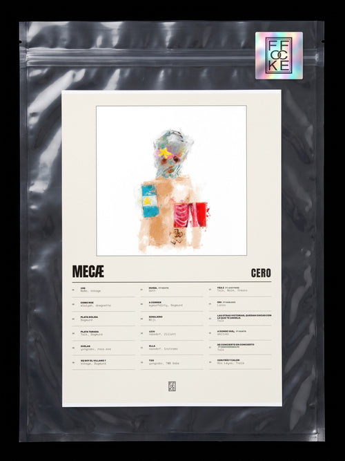 Póster de MecÆ de cero* en una bolsa sellada con sticker FFOCKE