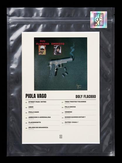 Póster de Piola Vago de Doly Flackko en una bolsa sellada con sticker FFOCKE