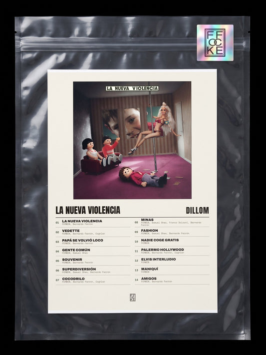 Póster de LA NUEVA VIOLENCIA de Dillom en una bolsa sellada con sticker FFOCKE
