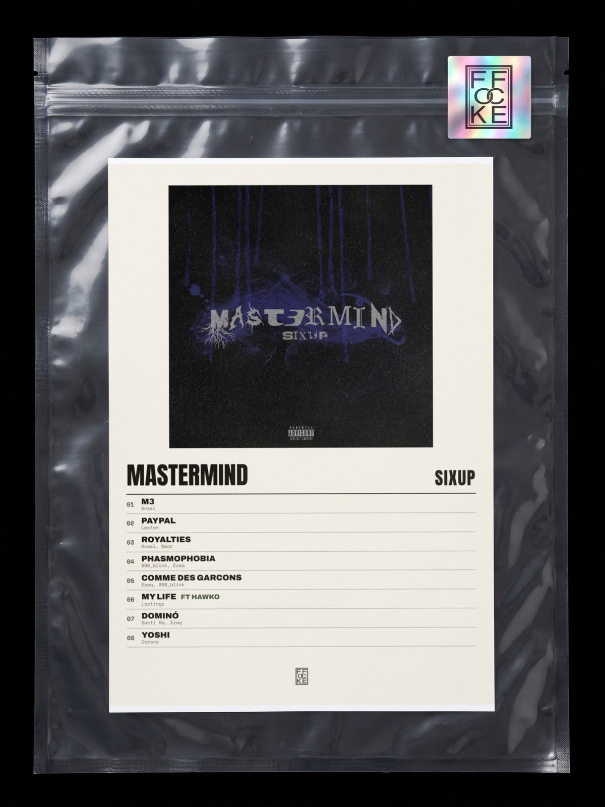 Póster de Mastermind de SixUp en una bolsa sellada con sticker FFOCKE