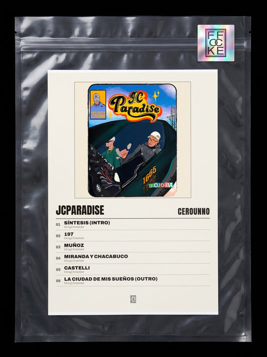 Póster de JCParadise de Cerounno en una bolsa sellada con sticker FFOCKE