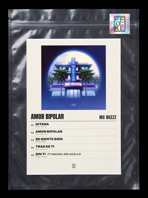 Póster de Amor Bipolar de MC Buzzz en una bolsa sellada con sticker FFOCKE