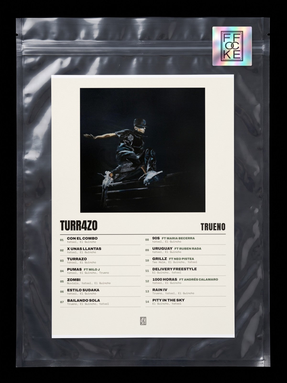 Póster de TURR4ZO de Trueno en una bolsa sellada con sticker FFOCKE